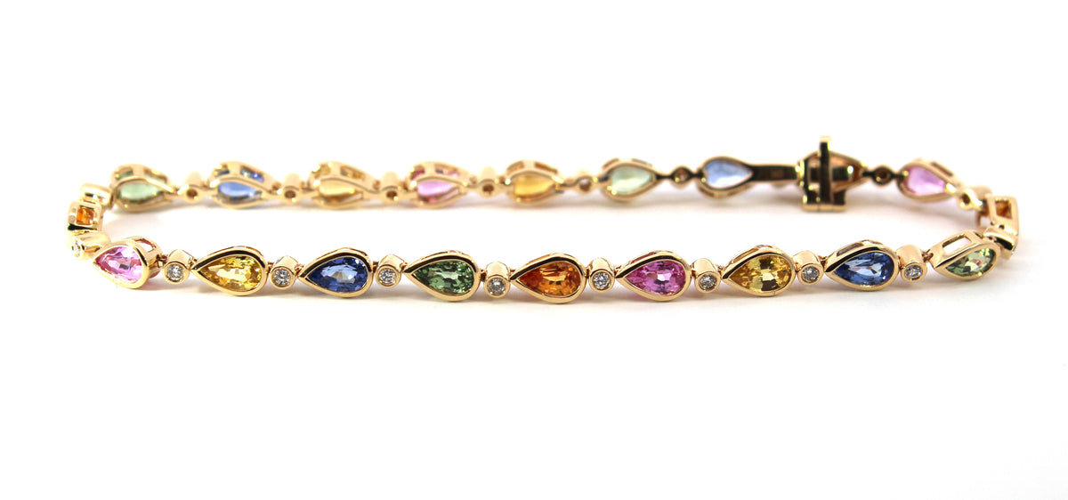 Multi Sapphire Pear & Diamond Chain Bracelet House of Bond